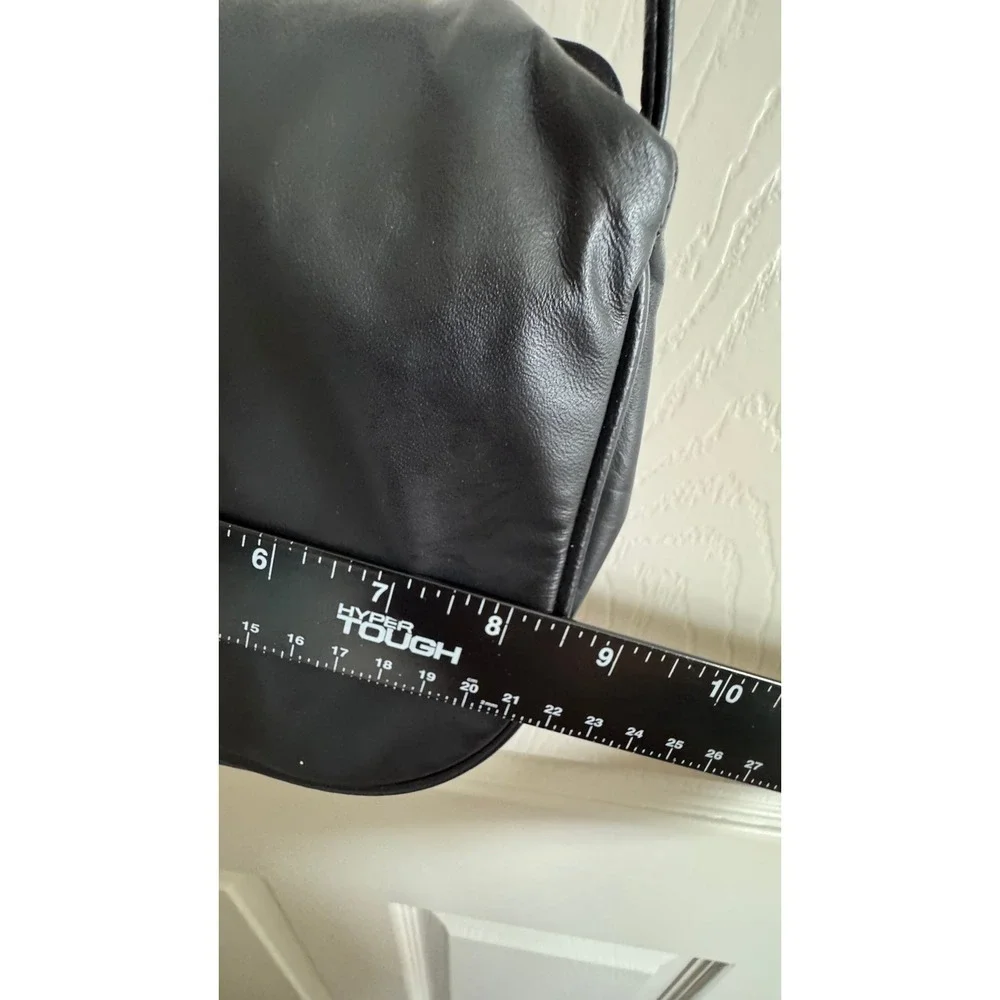 Vintage Patricia Smith Moon Bag Black Leather Abstract Purse 80s Art Deco